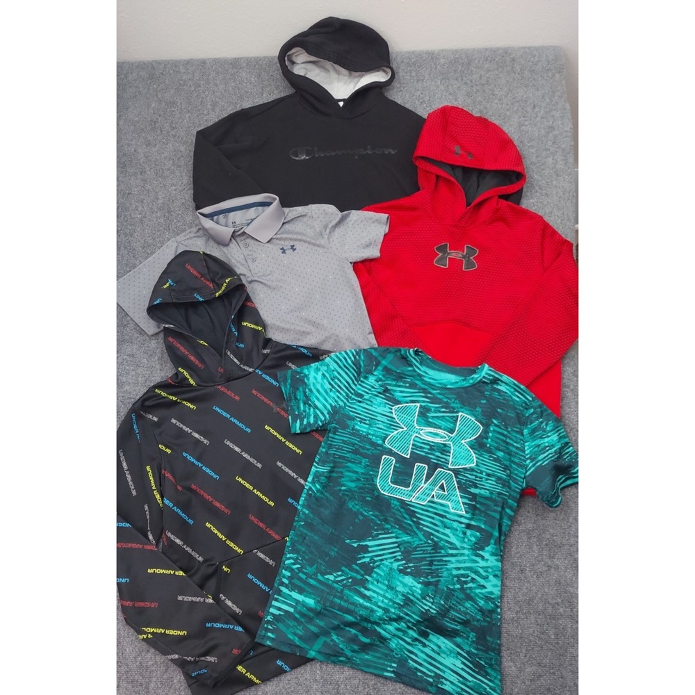 Lot 5 UNDER ARMOUR CHAMPION Hoodie Shirt Boys Youth XL Athletic Graphic